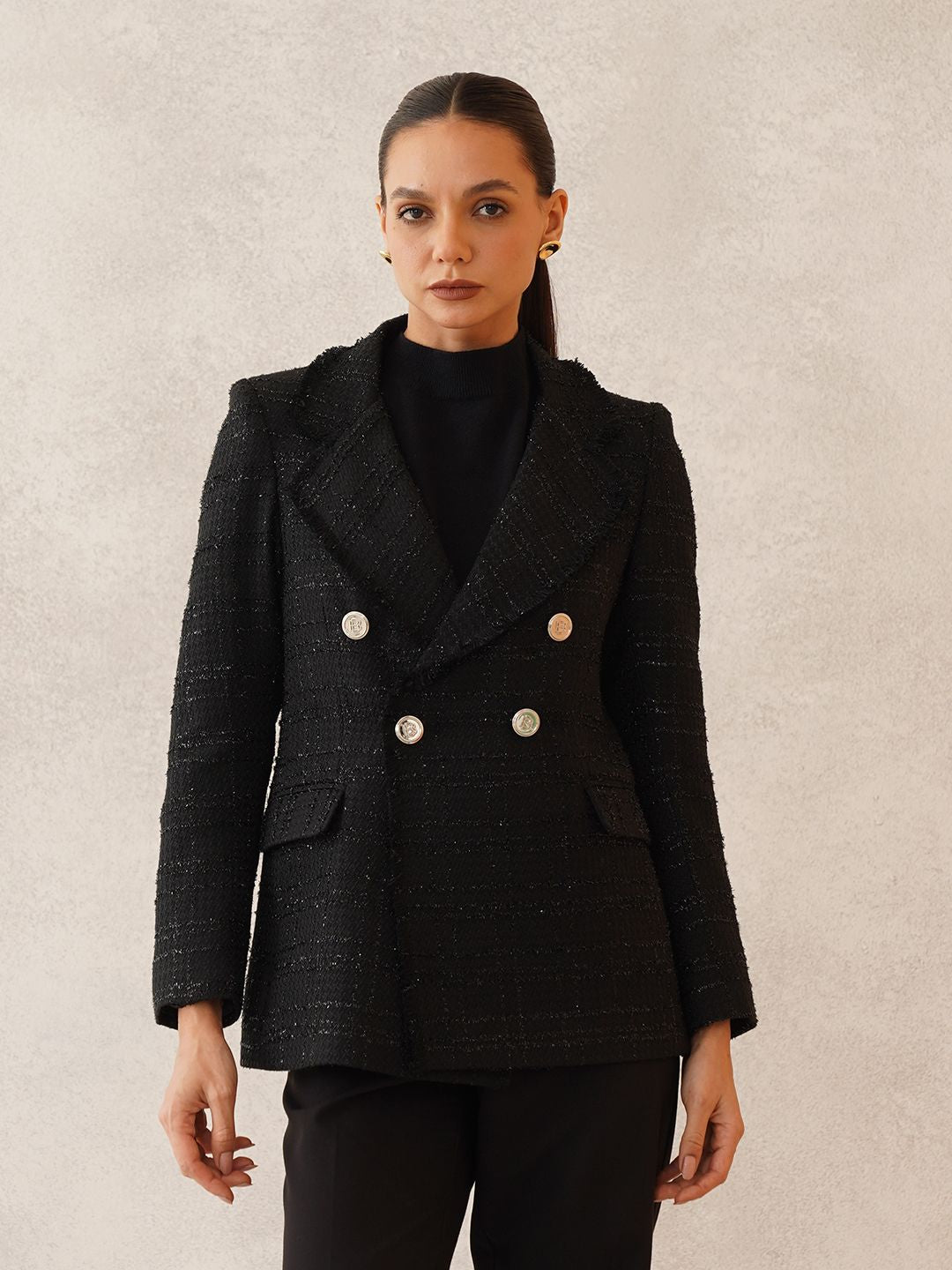 Black Two Button Notched Lapel Blazers Beatnik