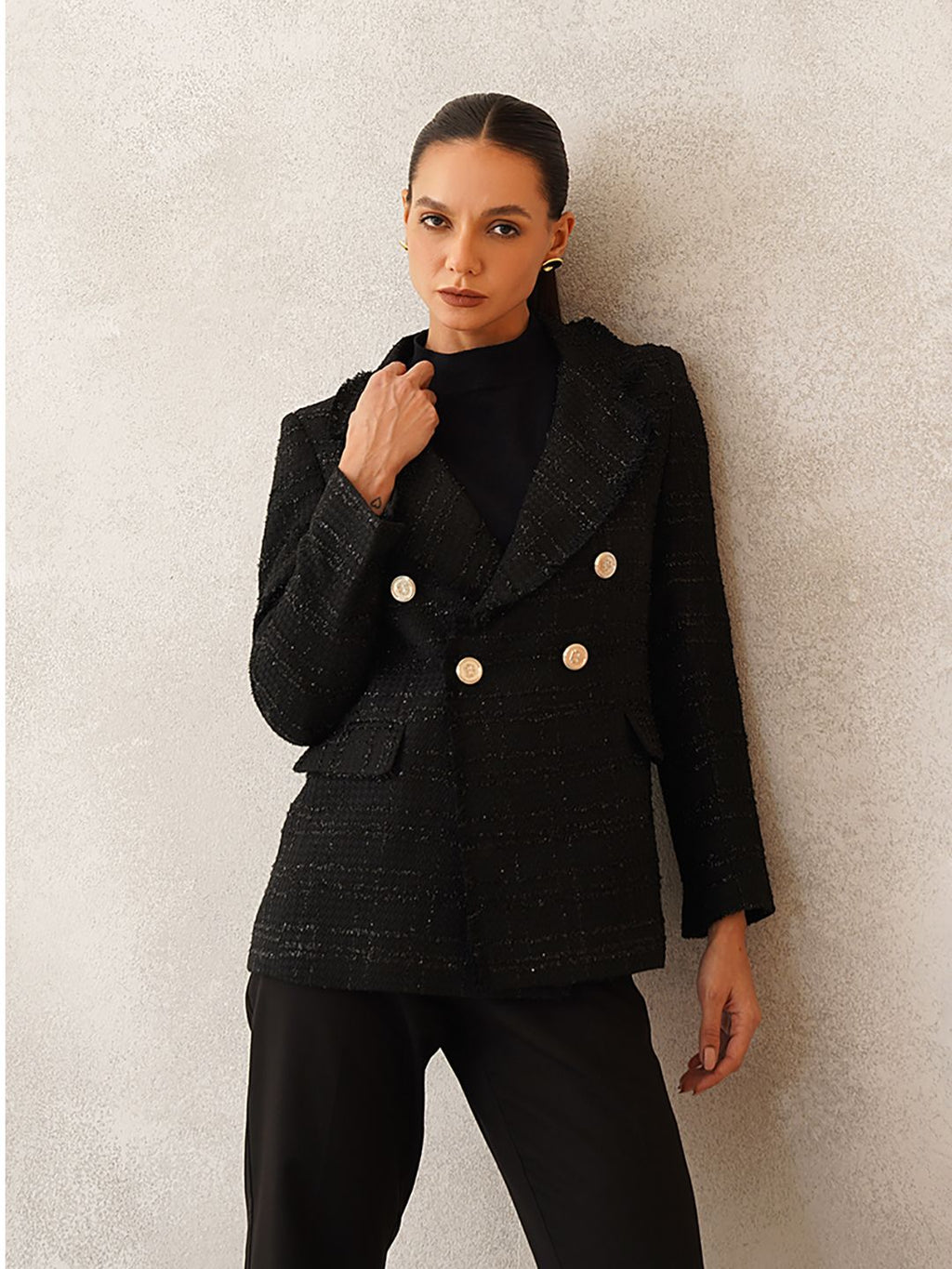 Black Two Button Notched Lapel Blazers Beatnik