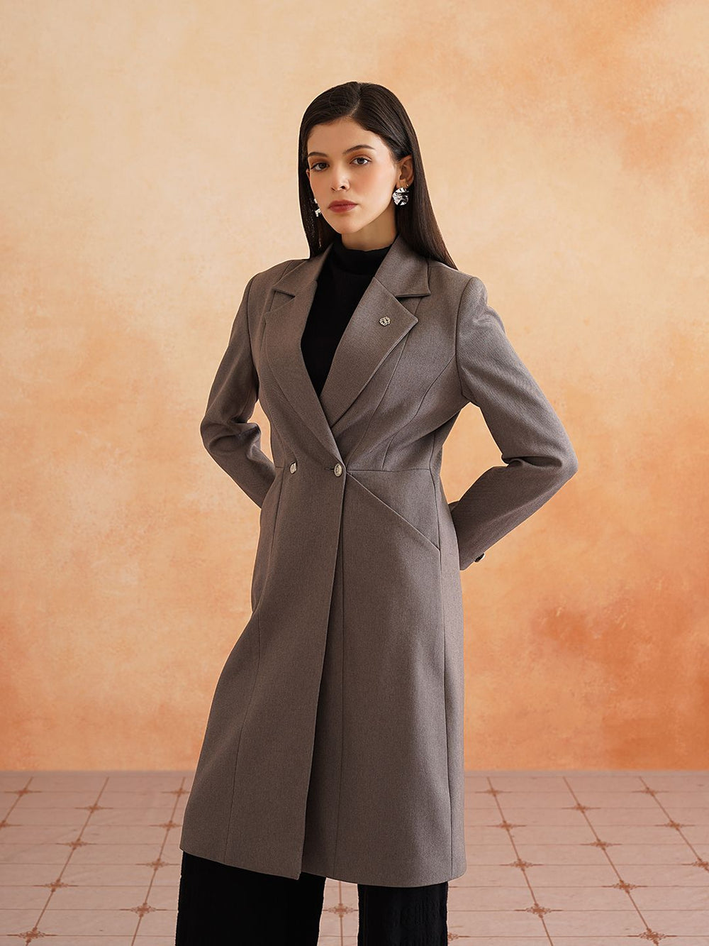 Grey Double Breasted Notched Lapel Blazers Beatnik