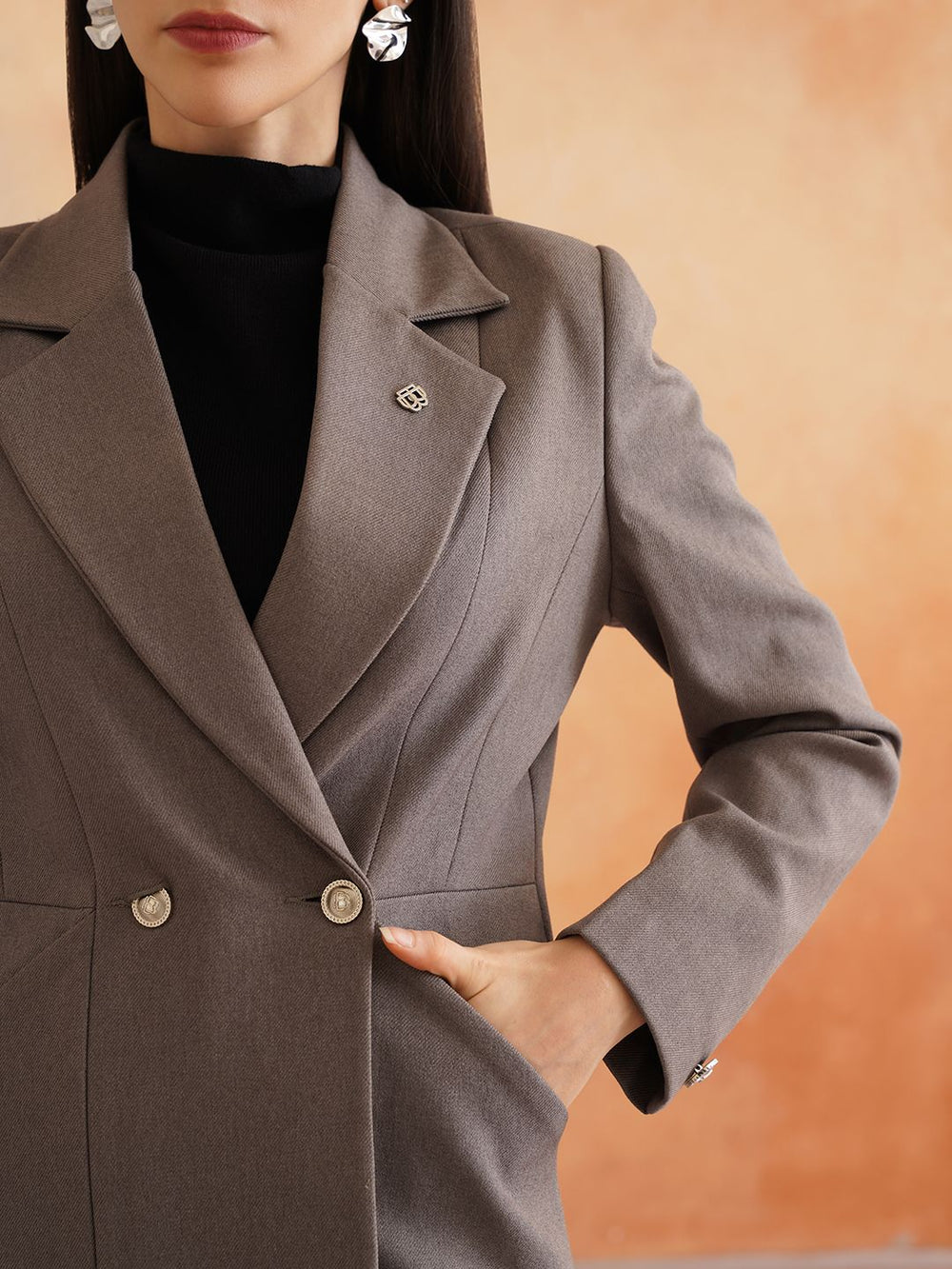 Grey Double Breasted Notched Lapel Blazers Beatnik