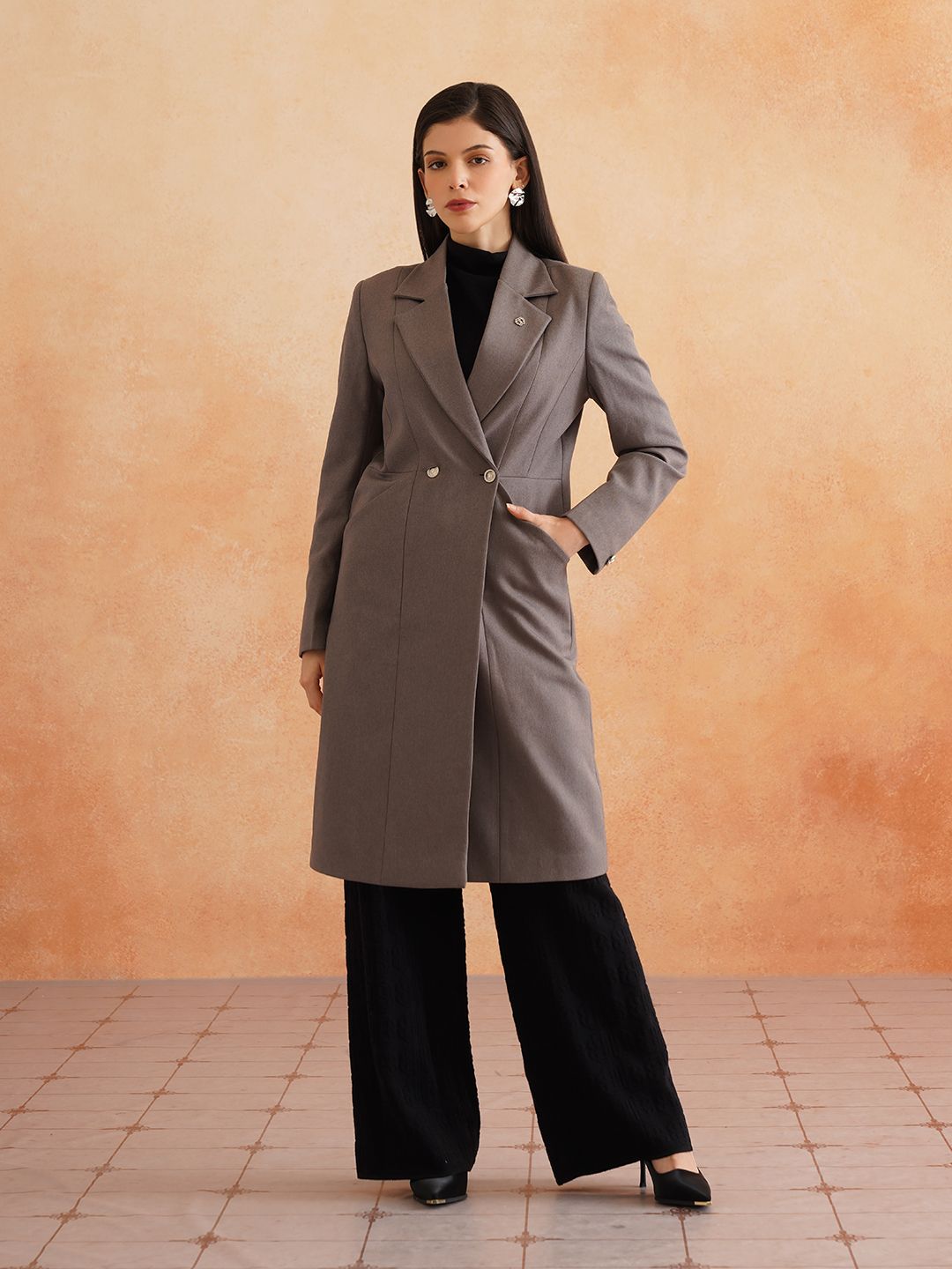 Grey Double Breasted Notched Lapel Blazers Beatnik