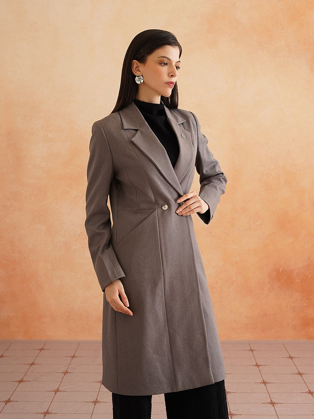 Grey Double Breasted Notched Lapel Blazers Beatnik