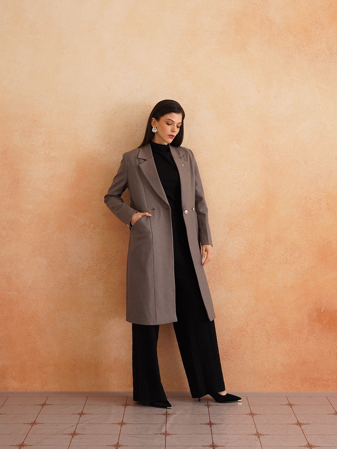 Grey Double Breasted Notched Lapel Blazers Beatnik