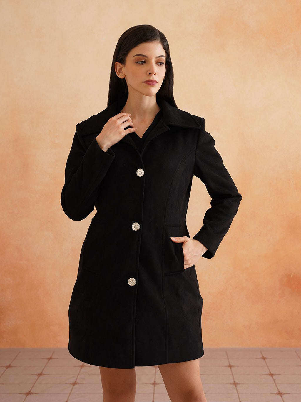 Black Three Button Notched Lapel Blazers Beatnik