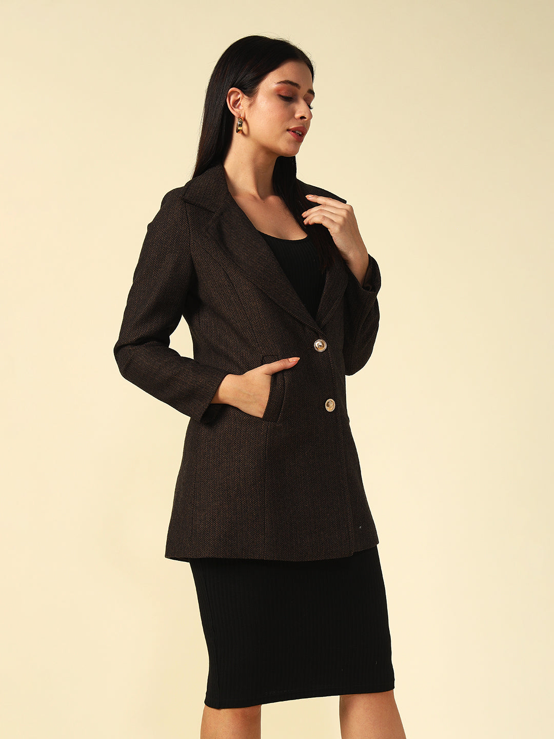 Single Breasted Brown Womens Blazers Beatnik