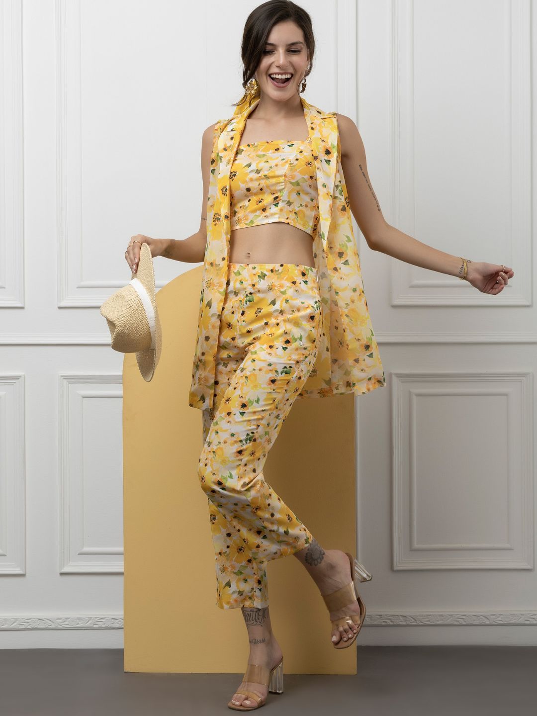 Beatnik Yellow Printed 3 Piece Coord Set Beatnik India