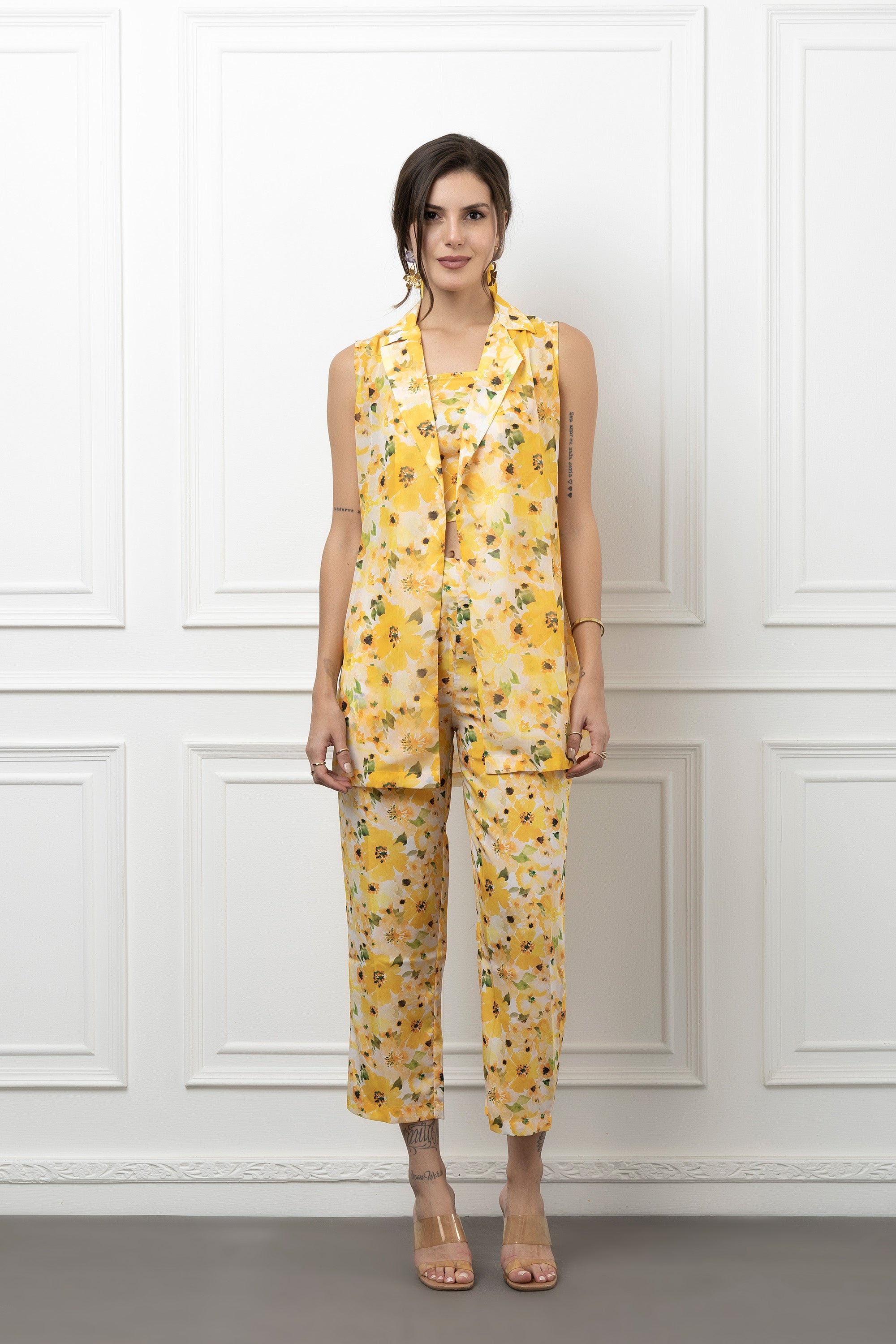 Beatnik Yellow Printed 3 Piece Coord Set Beatnik India