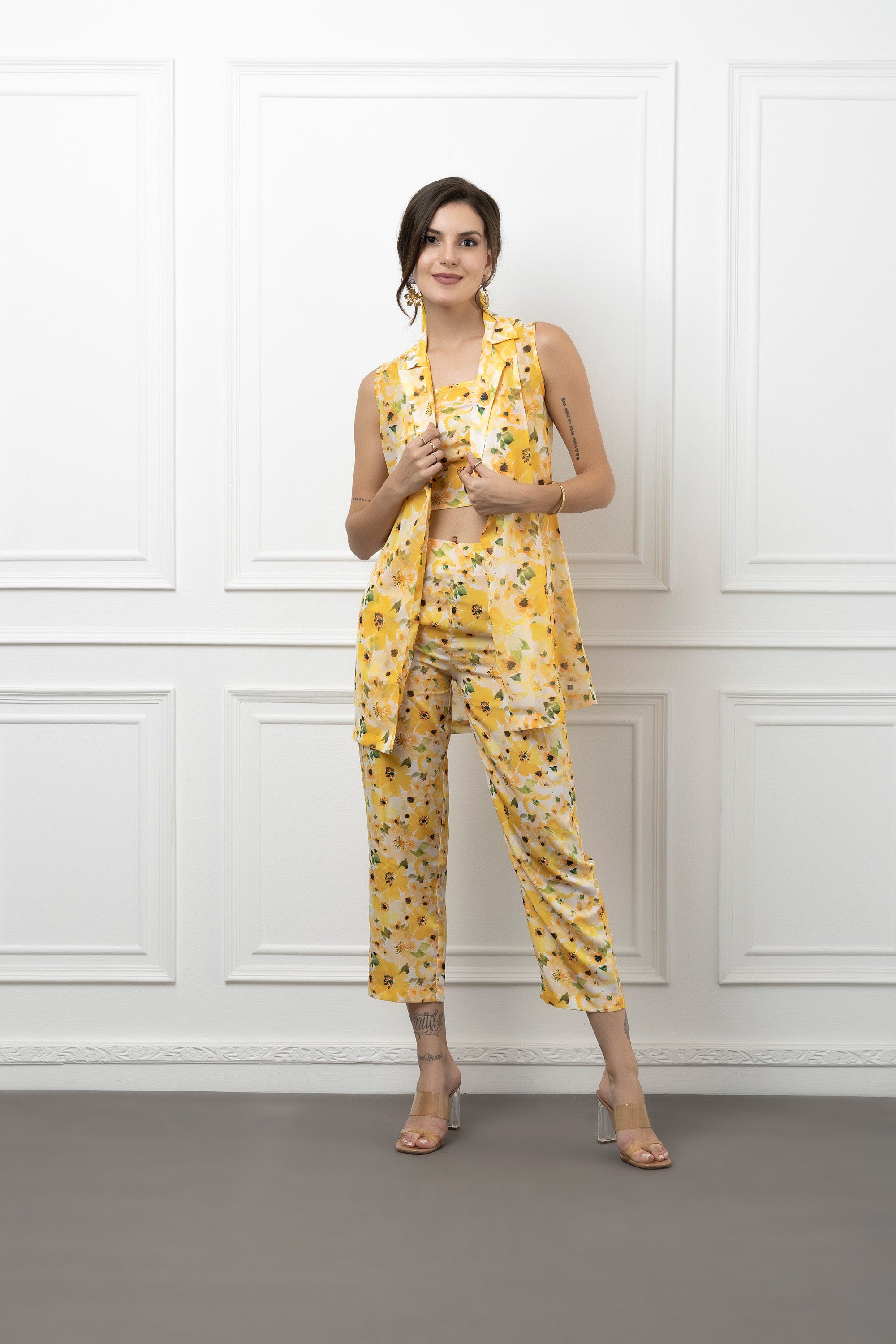 Beatnik Yellow Printed 3 Piece Coord Set Beatnik India