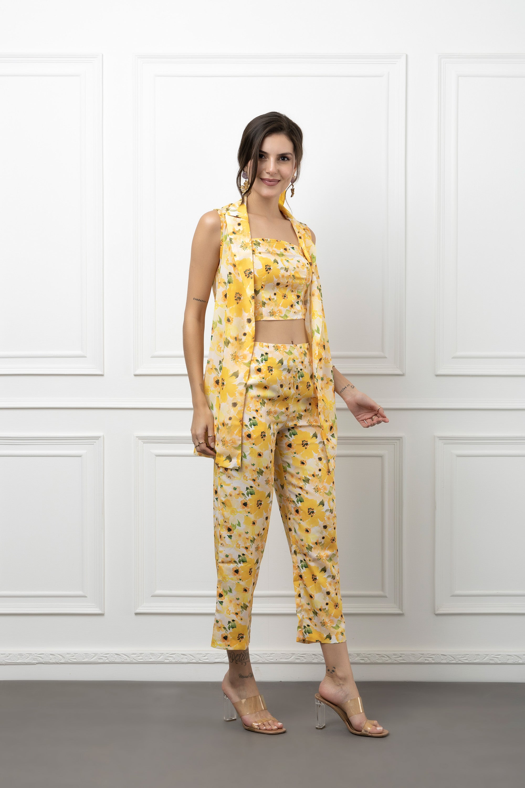 Beatnik Yellow Printed 3 Piece Coord Set Beatnik India