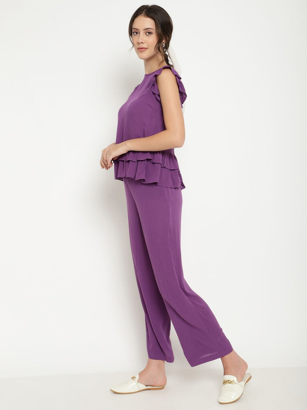 Layered Purple 2-Piece Coord Set in Crinkle Rayon Beatnik
