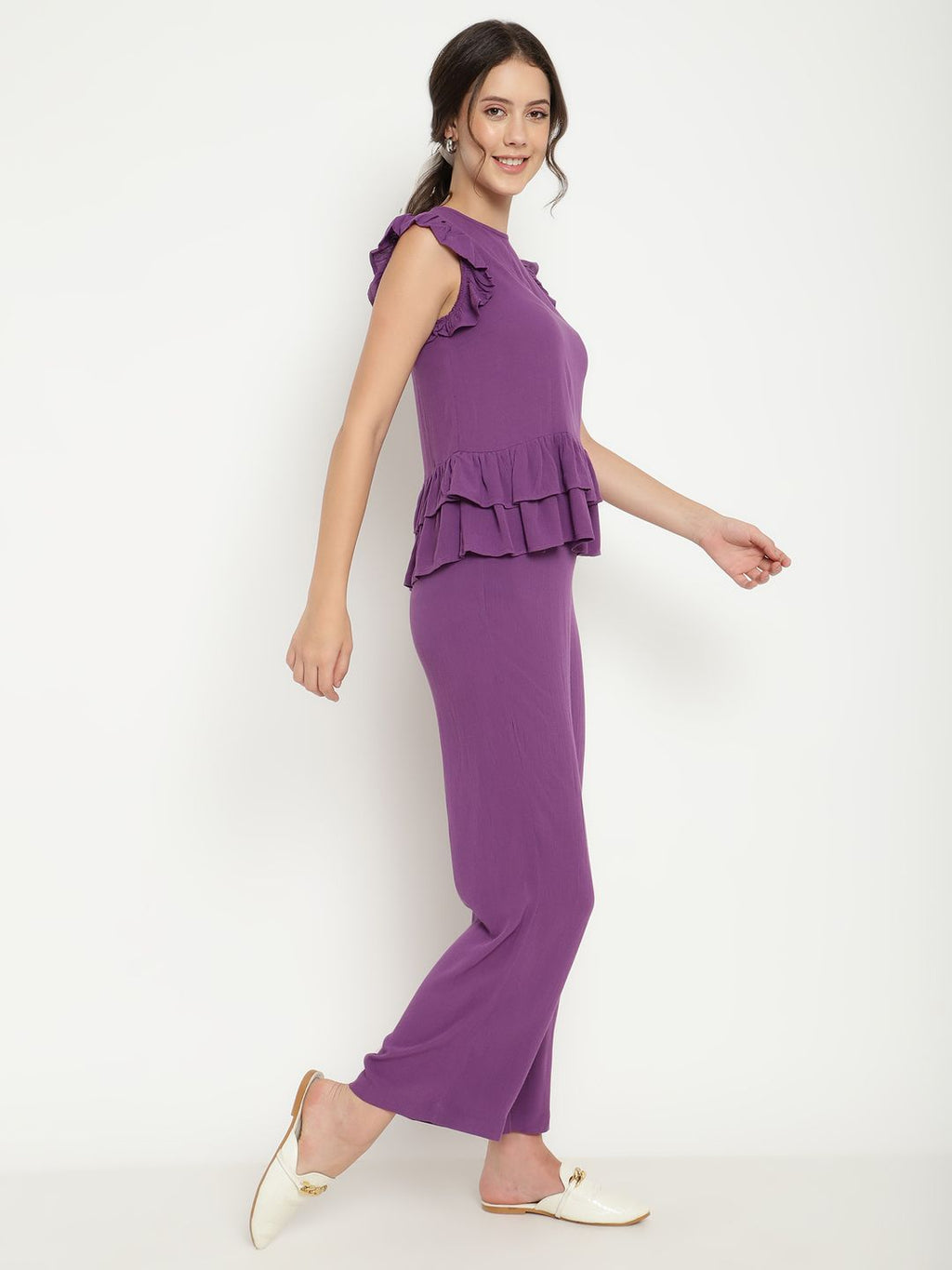 Layered Purple 2-Piece Coord Set in Crinkle Rayon Beatnik