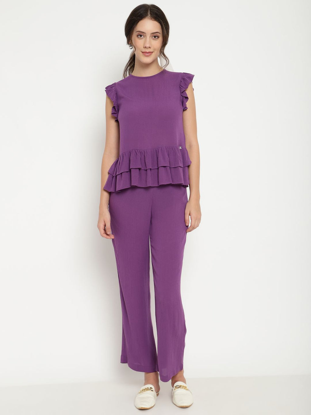 Layered Purple 2-Piece Coord Set in Crinkle Rayon Beatnik