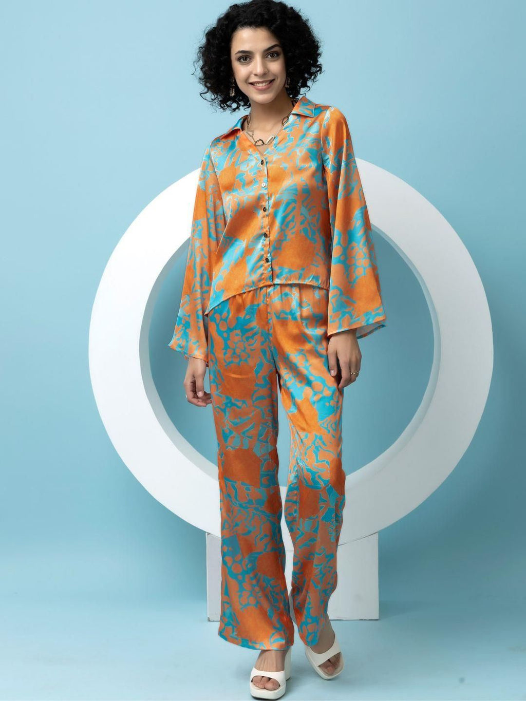 Vibrant Abstract Print Satin 2-Piece Coord Set Beatnik India
