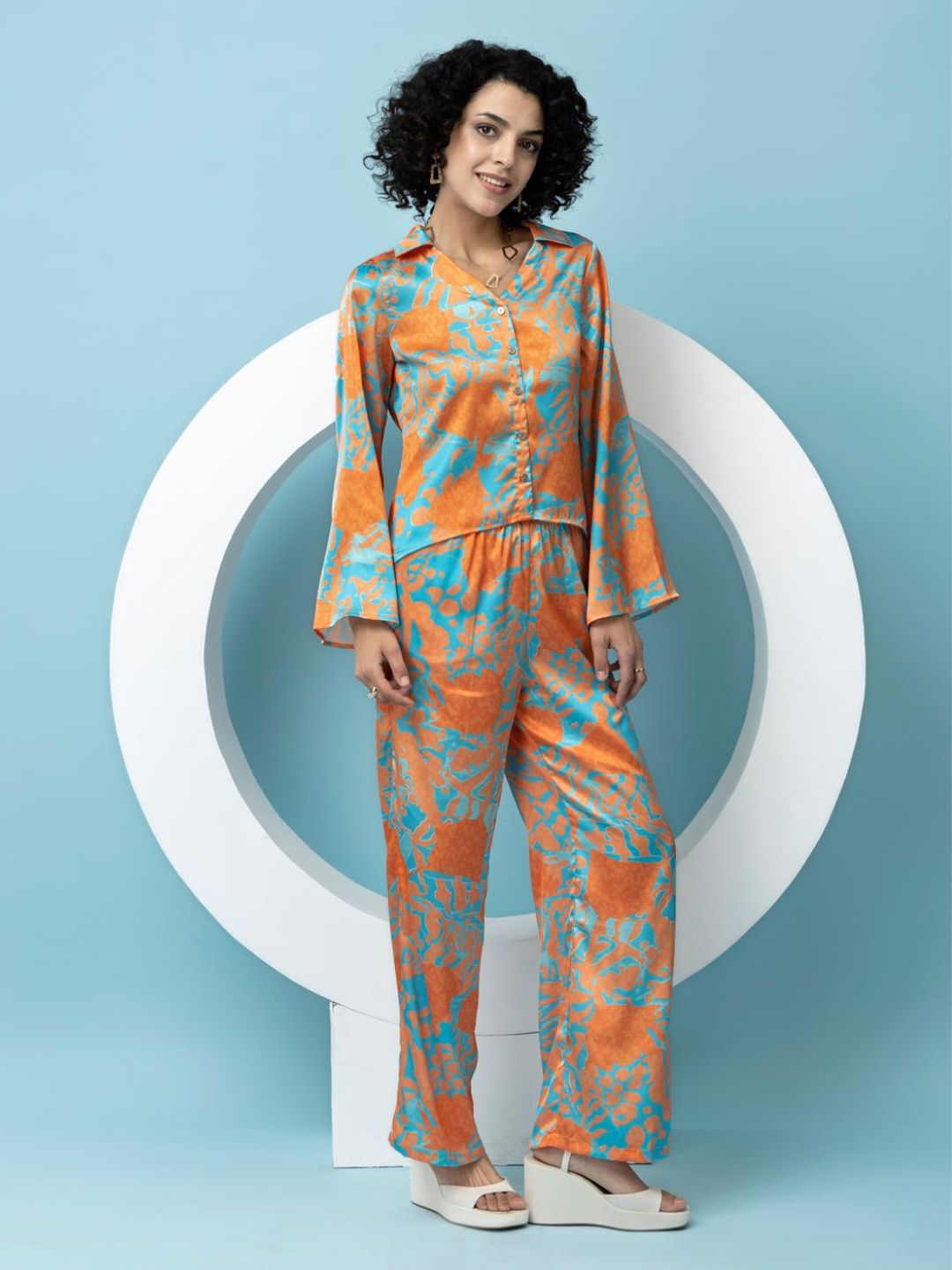 Vibrant Abstract Print Satin 2-Piece Coord Set Beatnik India