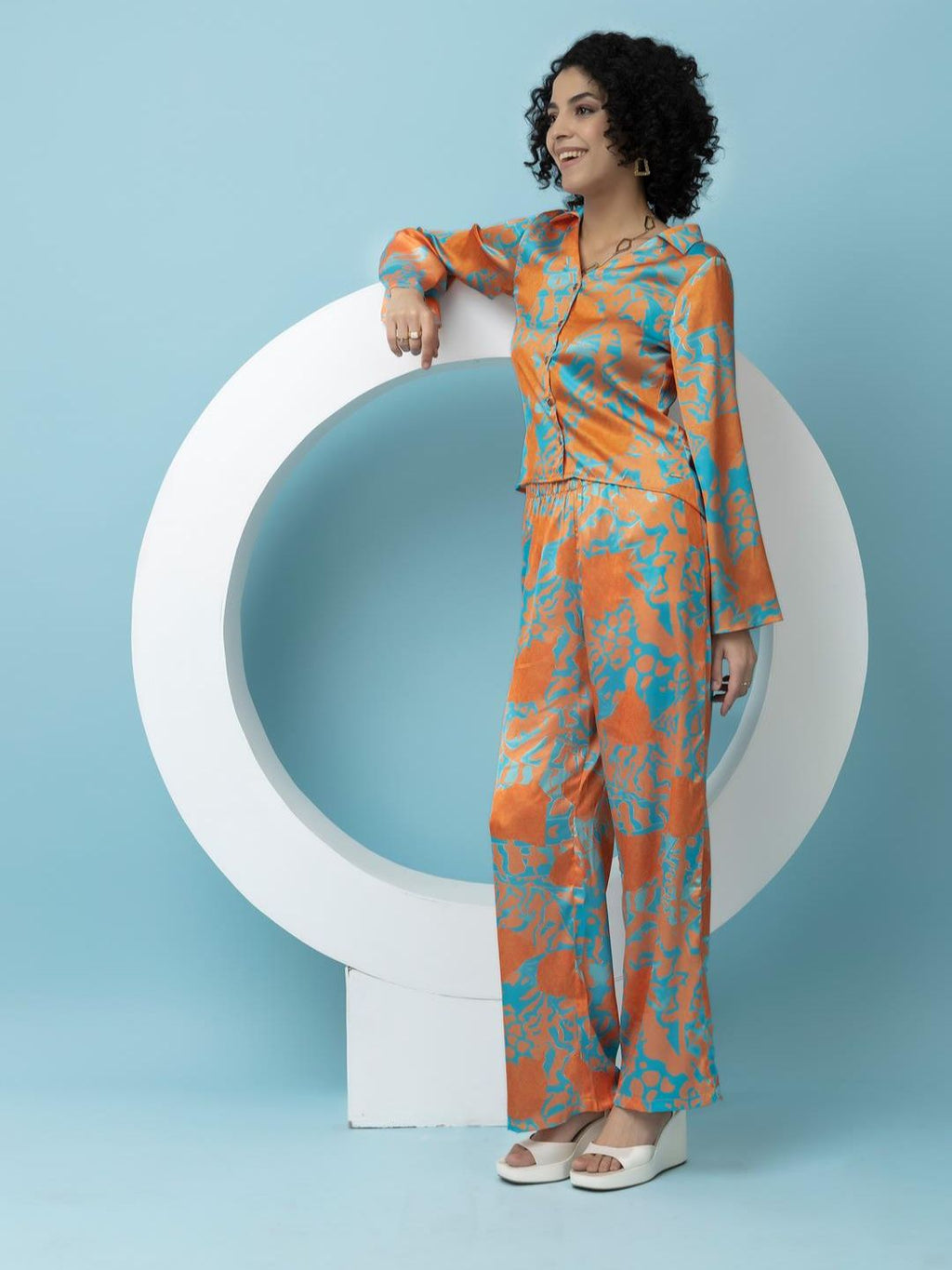 Vibrant Abstract Print Satin 2-Piece Coord Set Beatnik India