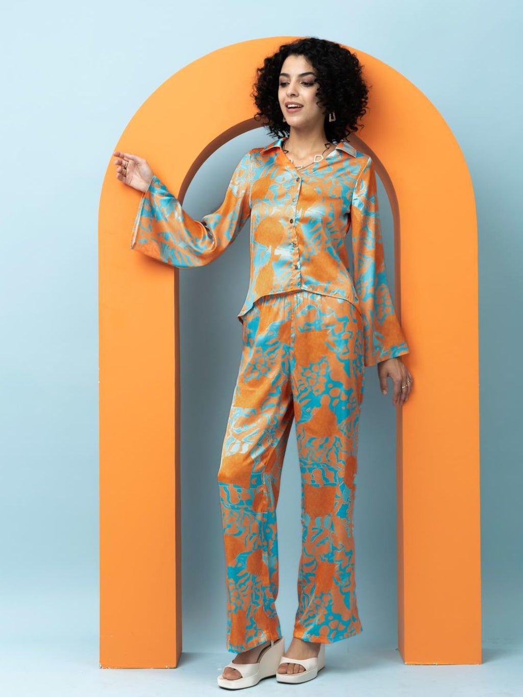 Vibrant Abstract Print Satin 2-Piece Coord Set Beatnik India
