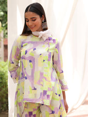 Abstract Print Linen High Low Top Coord Set Beatnik India