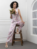 Sleeveless Satin Coord Set with Floral Print Beatnik India