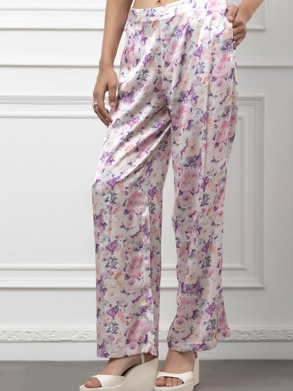Sleeveless Satin Coord Set with Floral Print Beatnik India