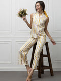 Sleeveless Crepe and Satin Coord Set with Vertical Print Beatnik India