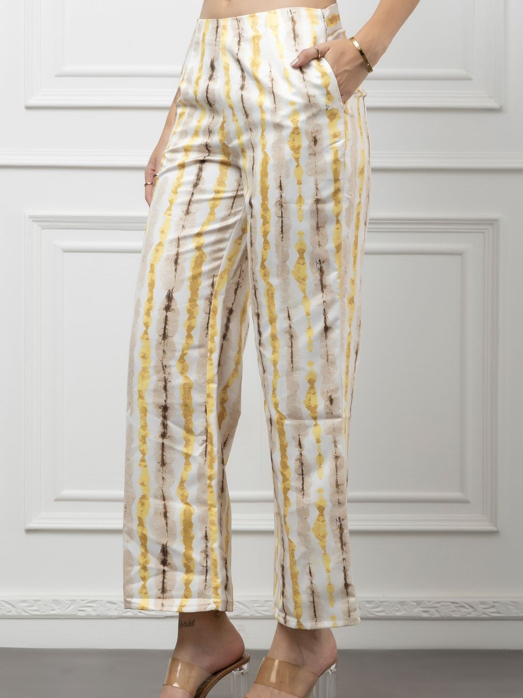 Sleeveless Crepe and Satin Coord Set with Vertical Print Beatnik India