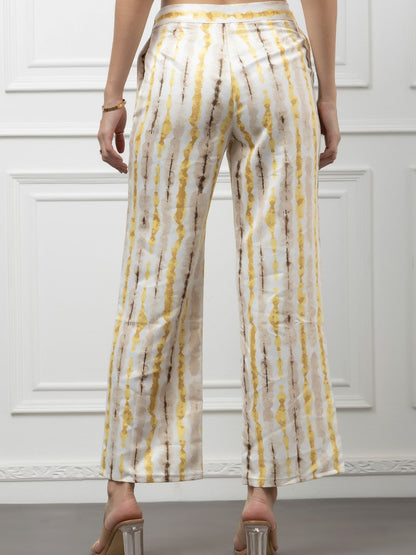 Sleeveless Crepe and Satin Coord Set with Vertical Print Beatnik India