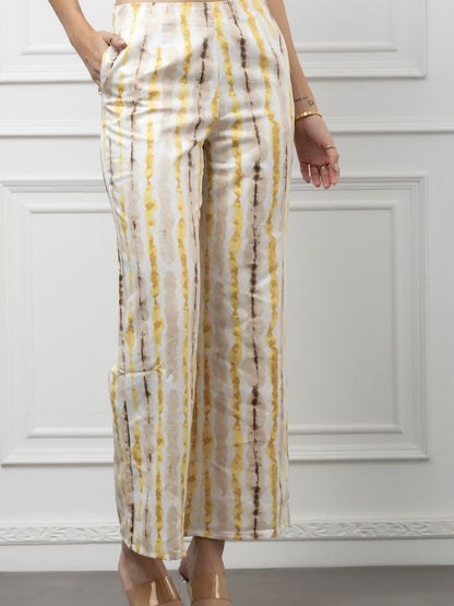 Sleeveless Crepe and Satin Coord Set with Vertical Print Beatnik India