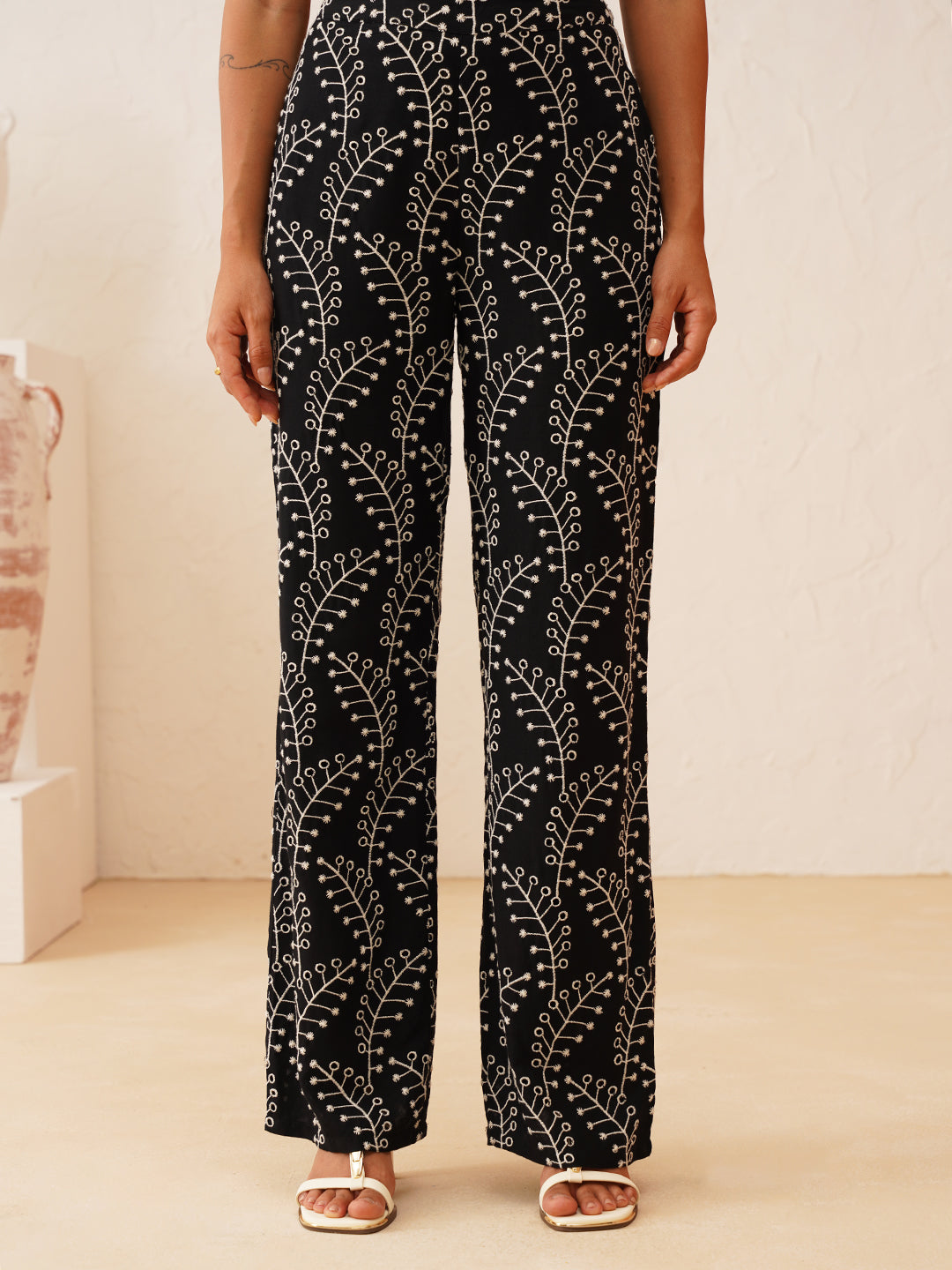 Black Top & Pants Schiffli Embroidred Women Co-ord