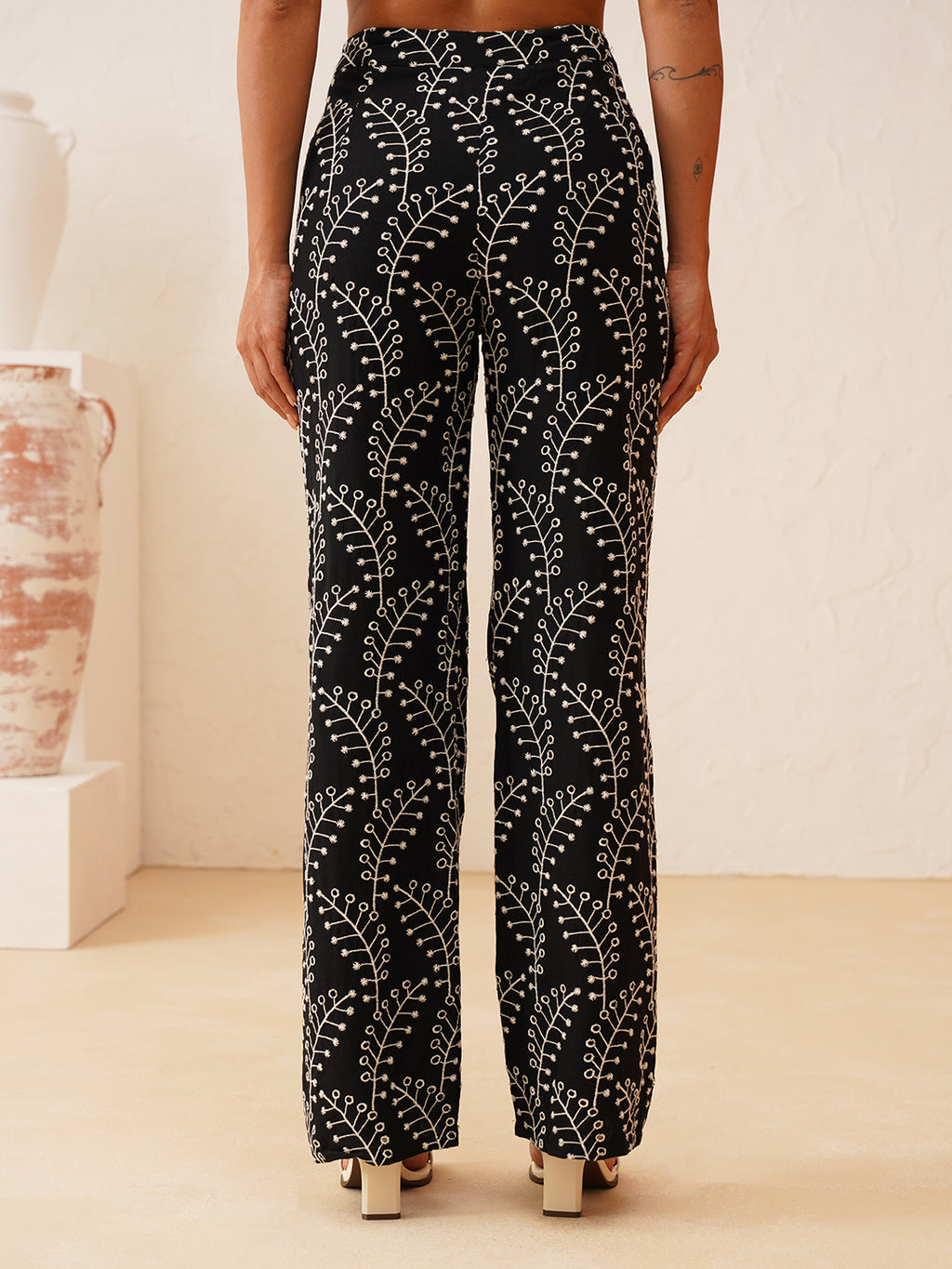 Black Top & Pants Schiffli Embroidred Women Co-ord