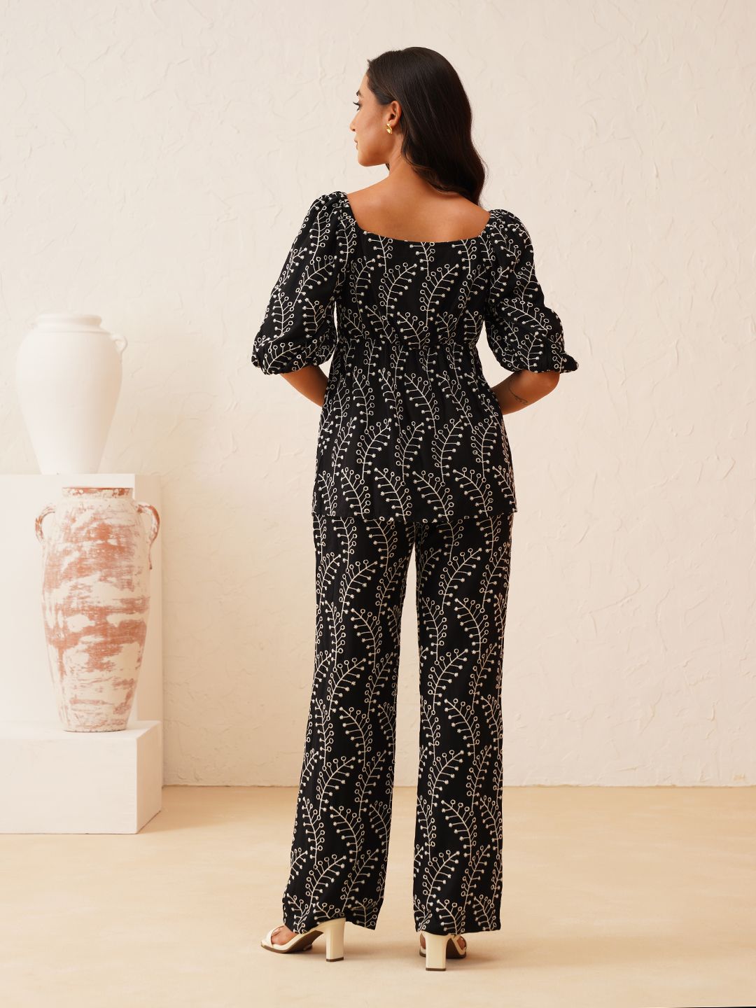 Beatnik Black Top & Pants Schiffli  Womens Coords Beatnik