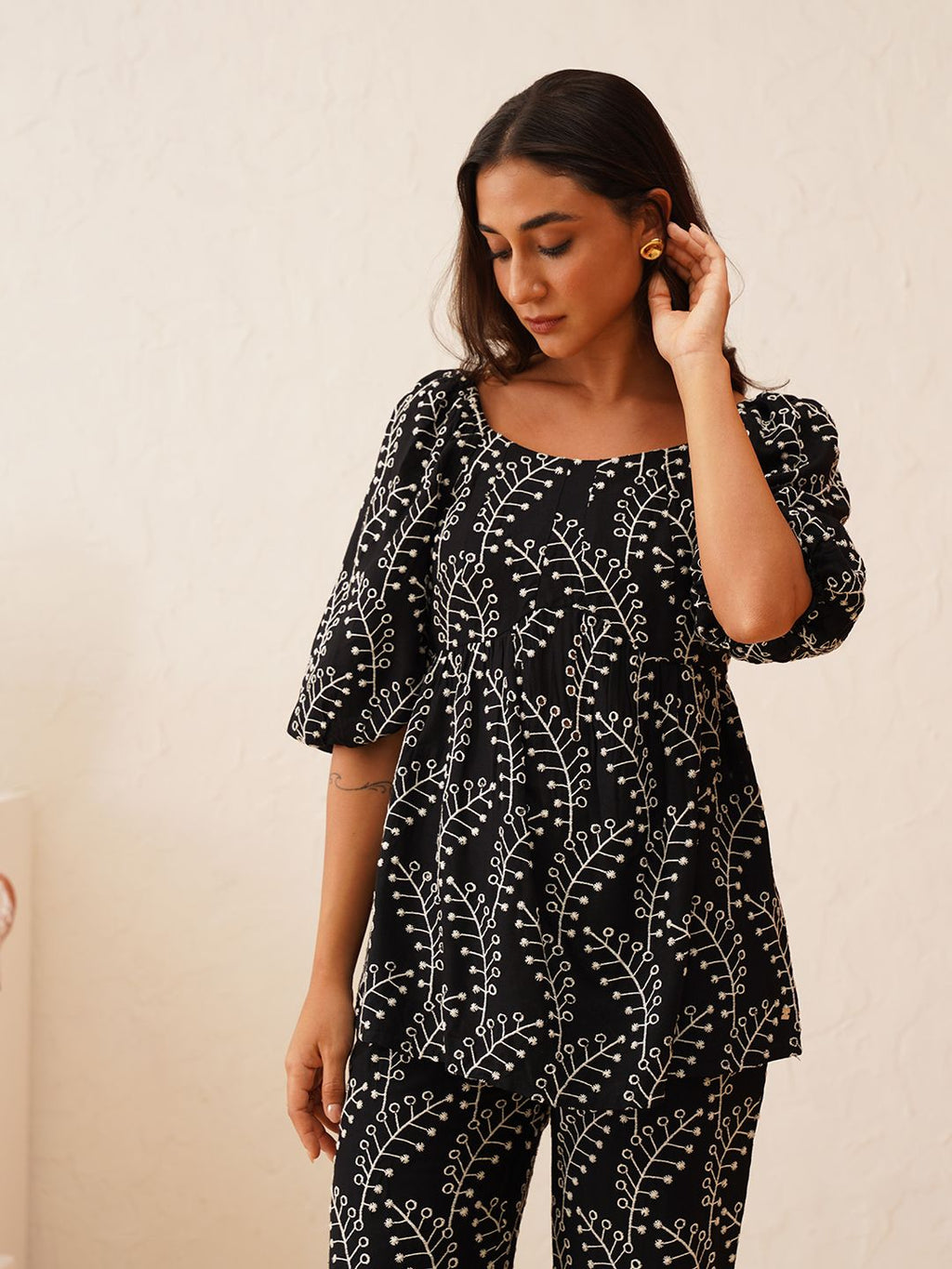 Beatnik Black Top & Pants Schiffli  Womens Coords Beatnik