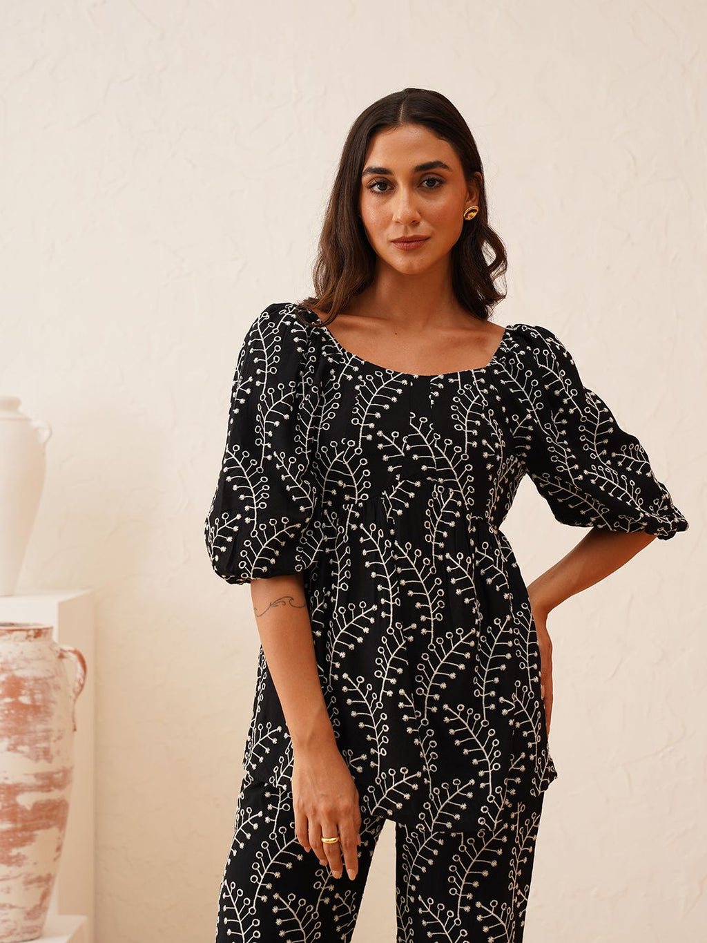 Beatnik Black Top & Pants Schiffli  Womens Coords Beatnik