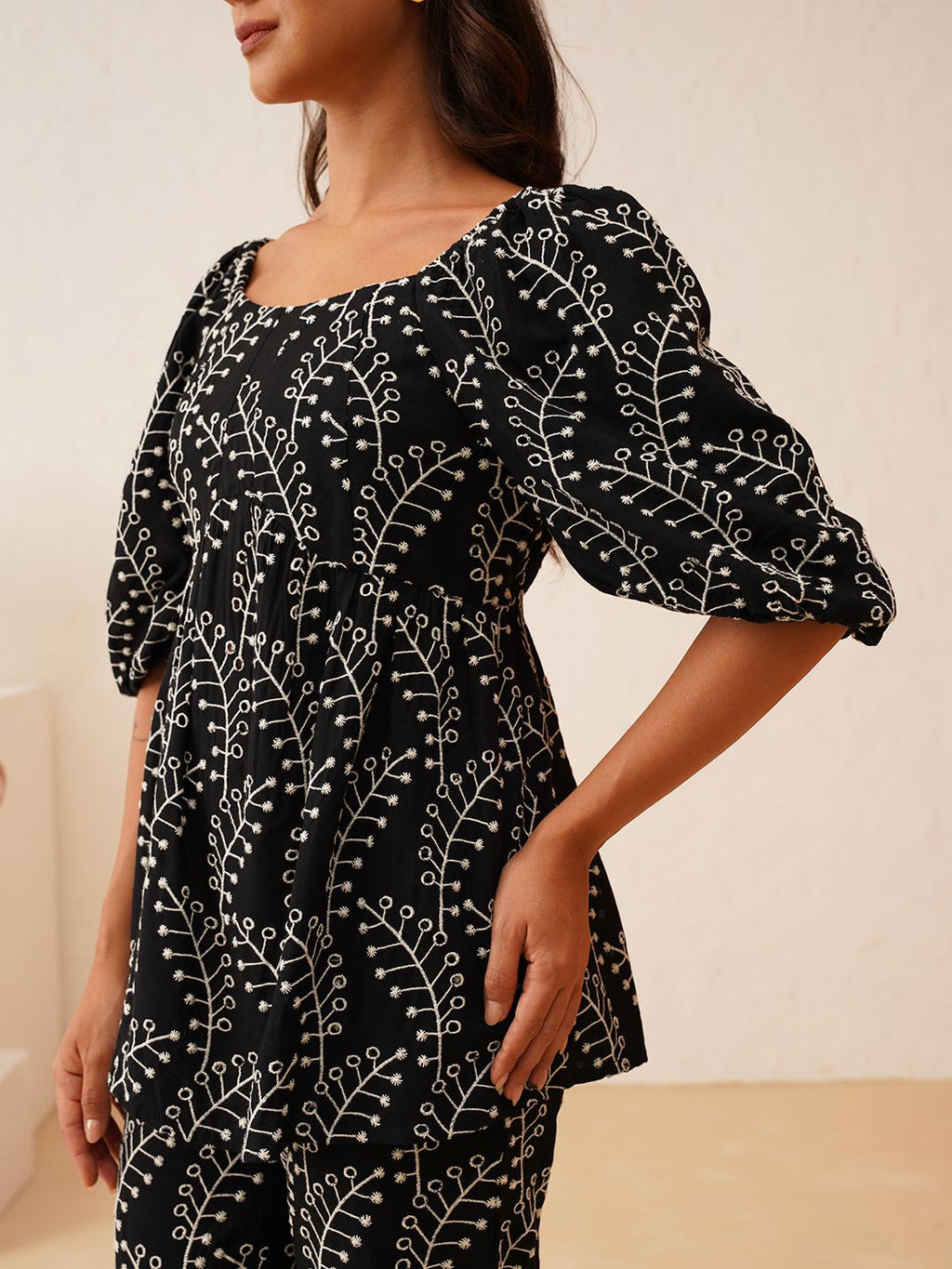 Beatnik Black Top & Pants Schiffli  Womens Coords Beatnik