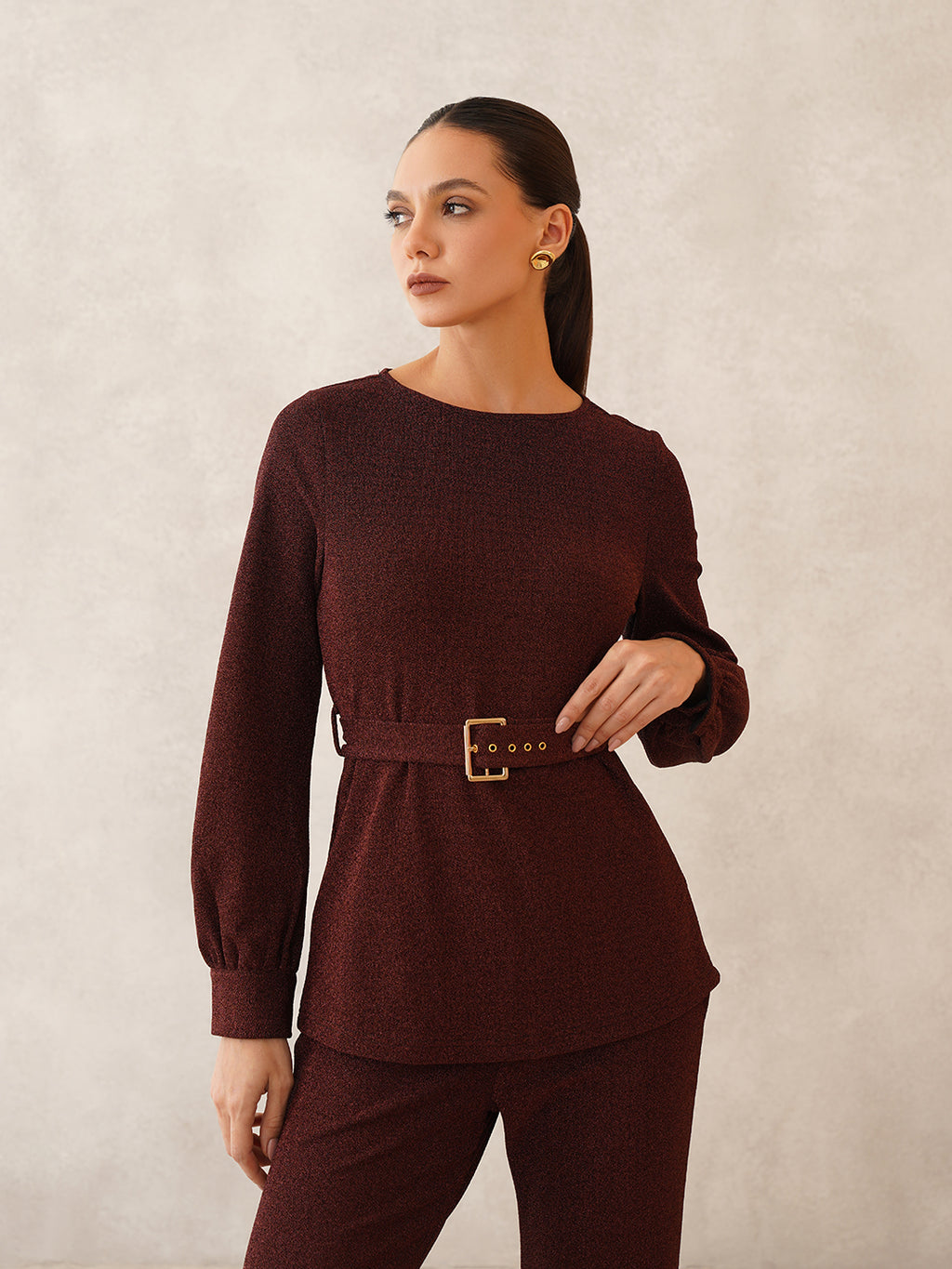 Maroon Cuffed Sleeves 2 Piece Co-ord Set