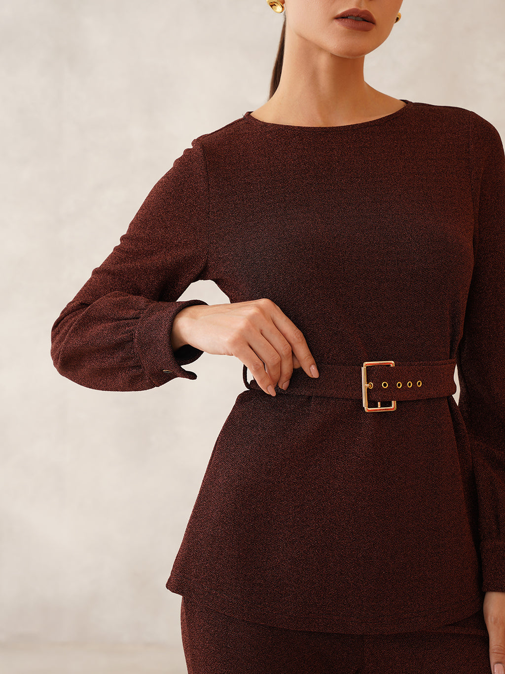 Maroon Cuffed Sleeves 2 Piece Co-ord Set