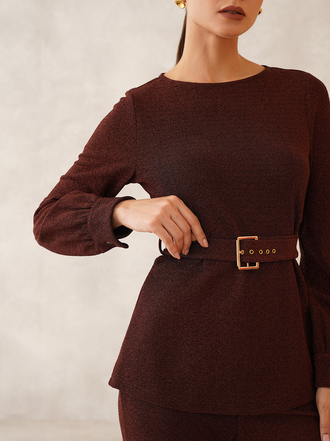 Maroon Cuffed Sleeves 2 Piece Co-ord Set