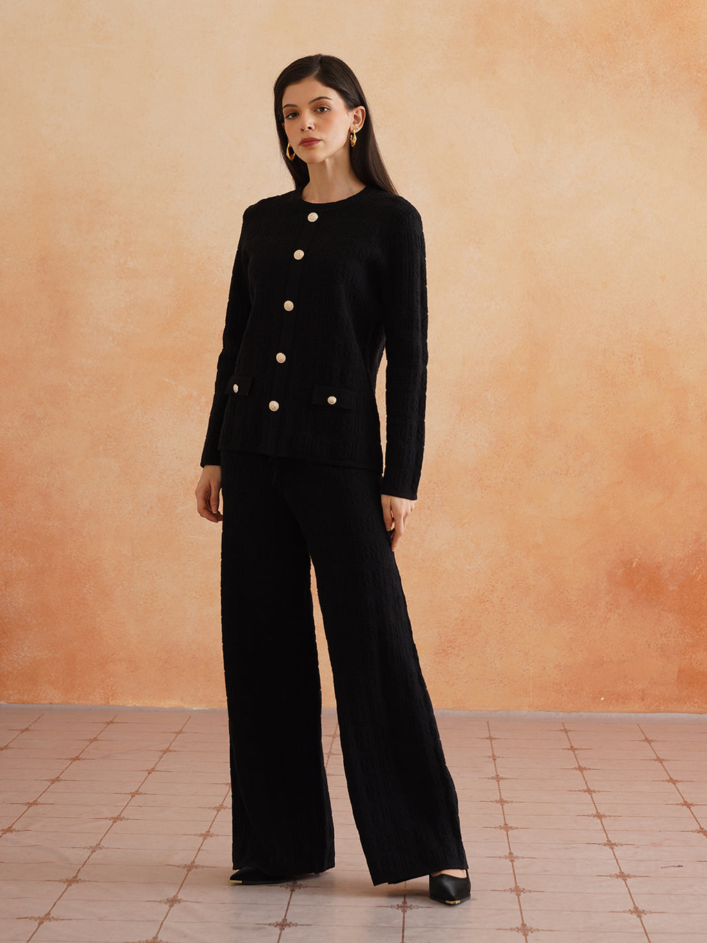 2 Piece Coord Womens Winter Black Coord Set