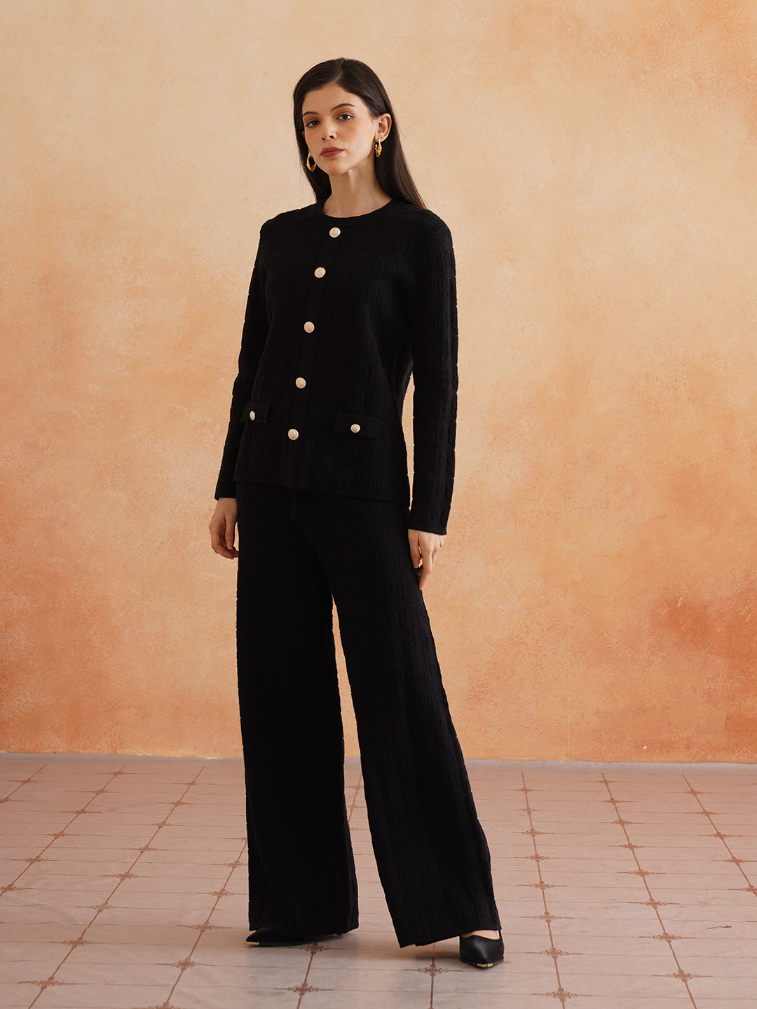 2 Piece Coord Womens Winter Black Coord Set