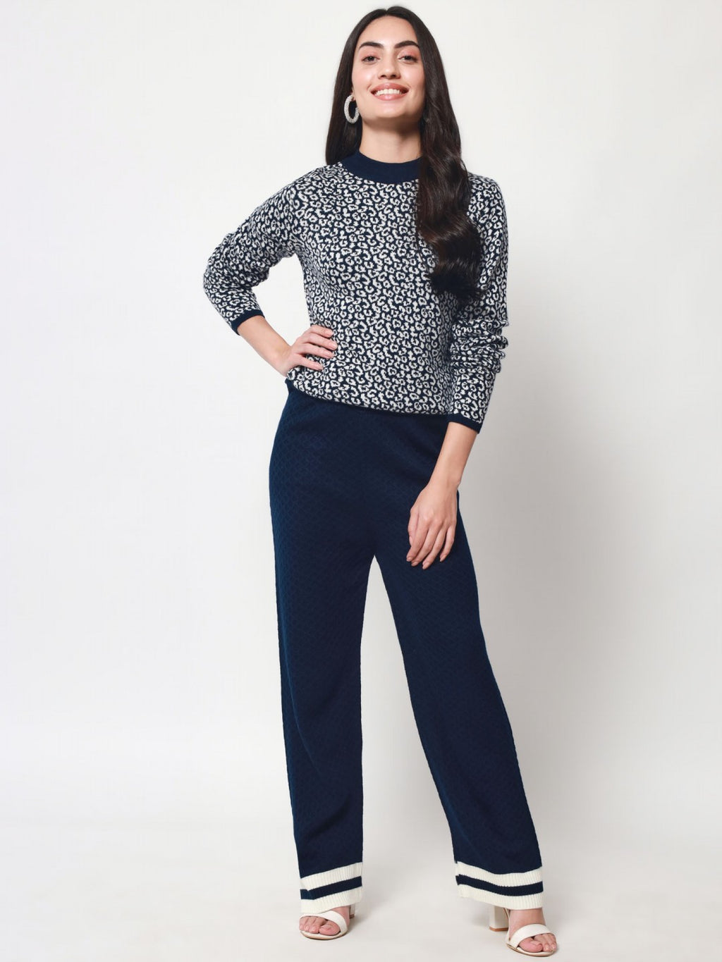 Beatnik Casual Wear Full Sleeve Midnight Blue Co-ords Set ( Top & Pants) Beatnik India