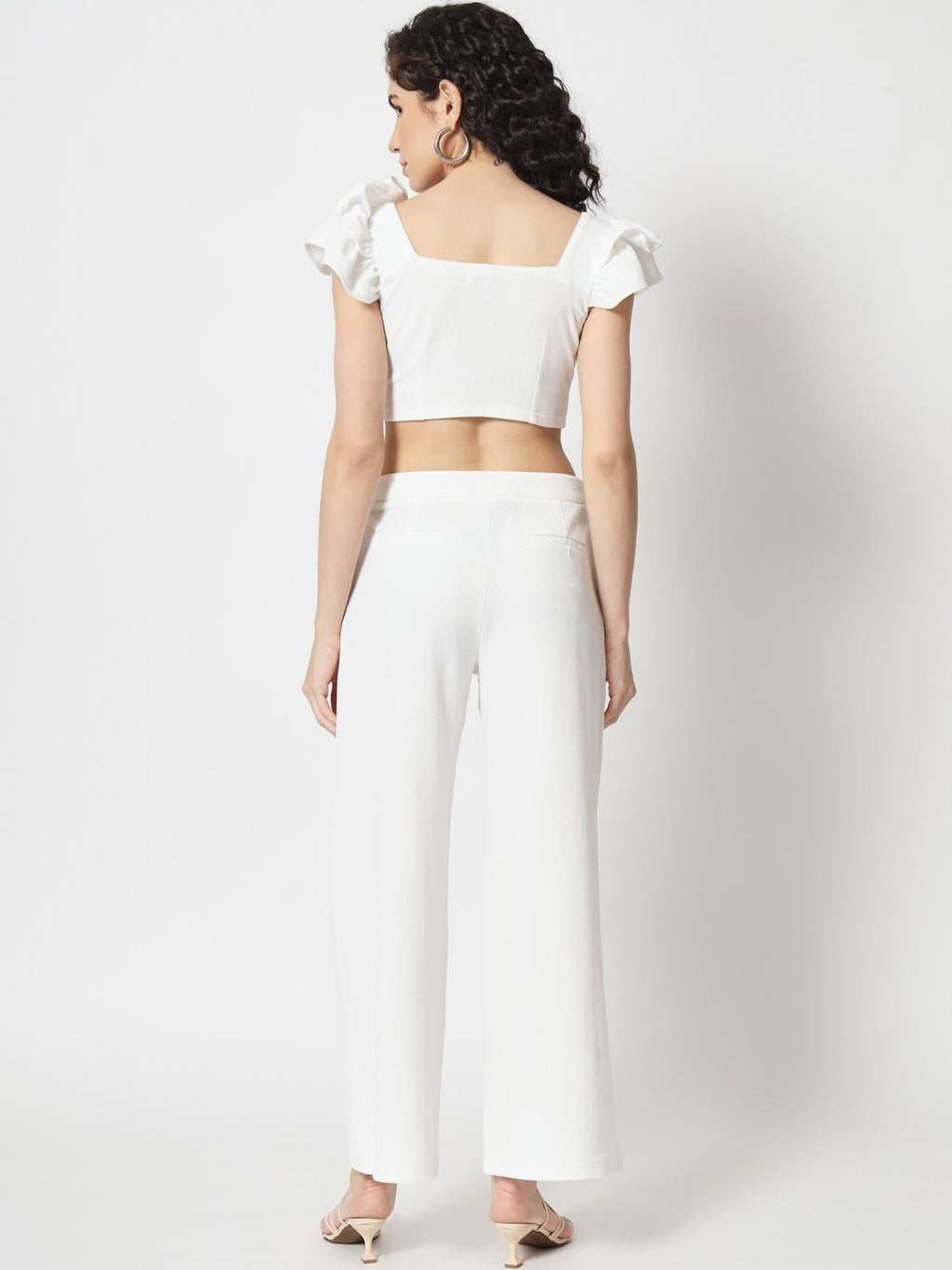 Beatnik Polyester Fitted Half Sleeve Self White Womens Coords Beatnik India