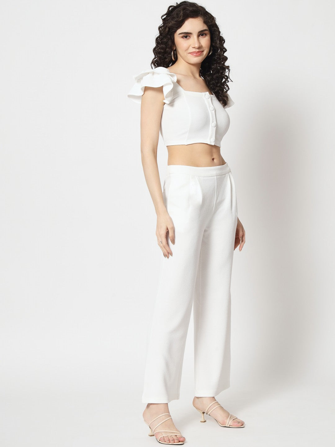 Beatnik Polyester Fitted Half Sleeve Self White Womens Coords Beatnik India