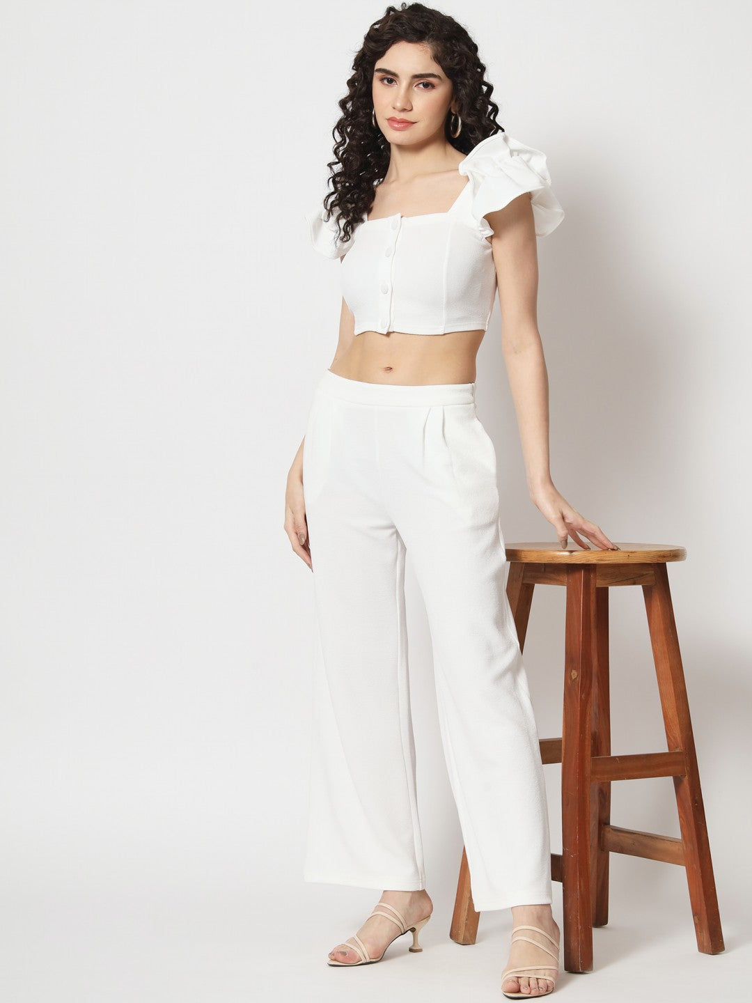 Beatnik Polyester Fitted Half Sleeve Self White Womens Coords Beatnik India