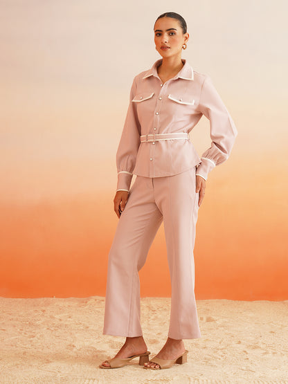 Cuffed Sleeves Full-Length High Rise Bottom Onion Pink Co-ords Beatnik India