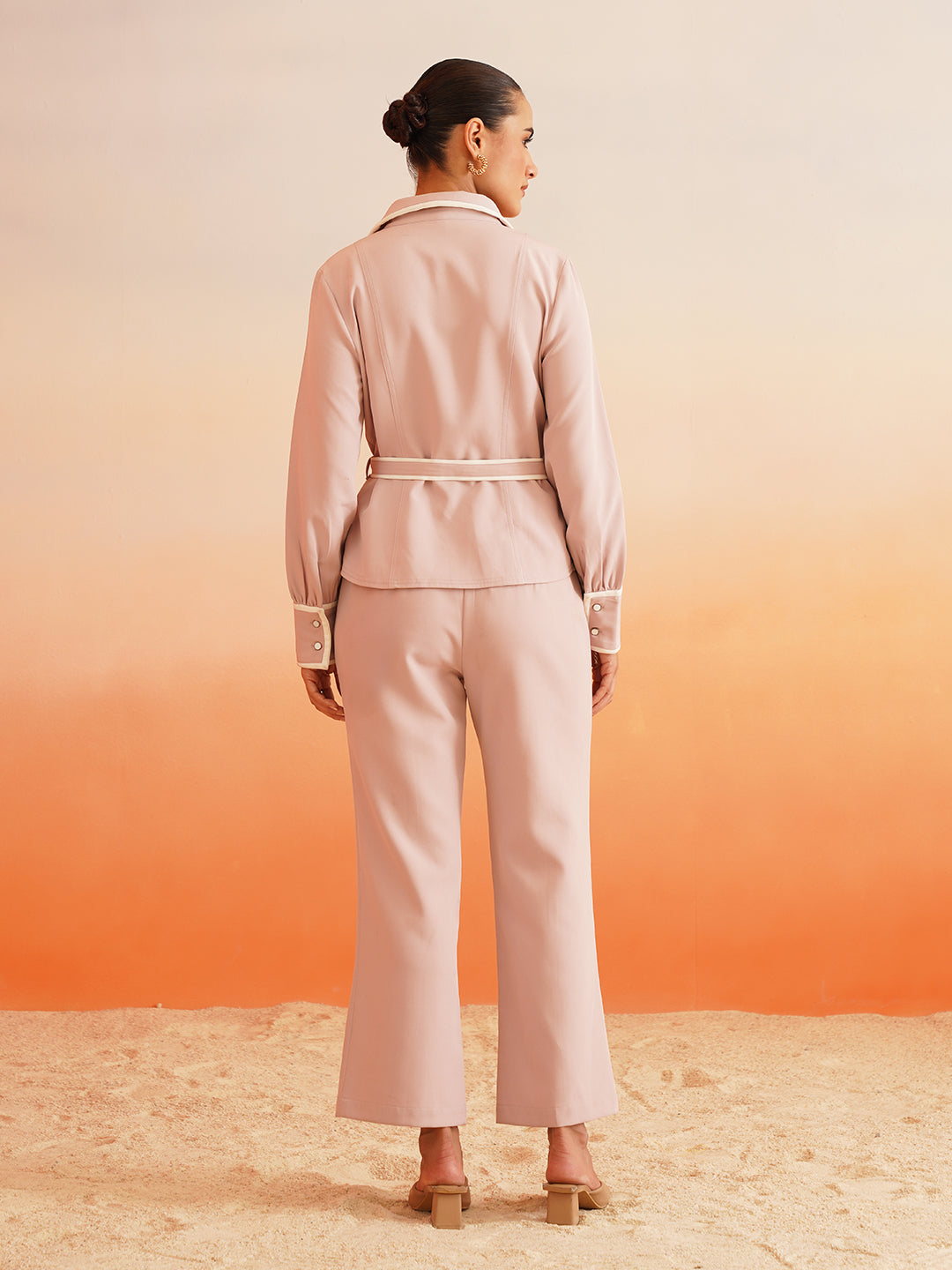 Cuffed Sleeves Full-Length High Rise Bottom Onion Pink Co-ords Beatnik India