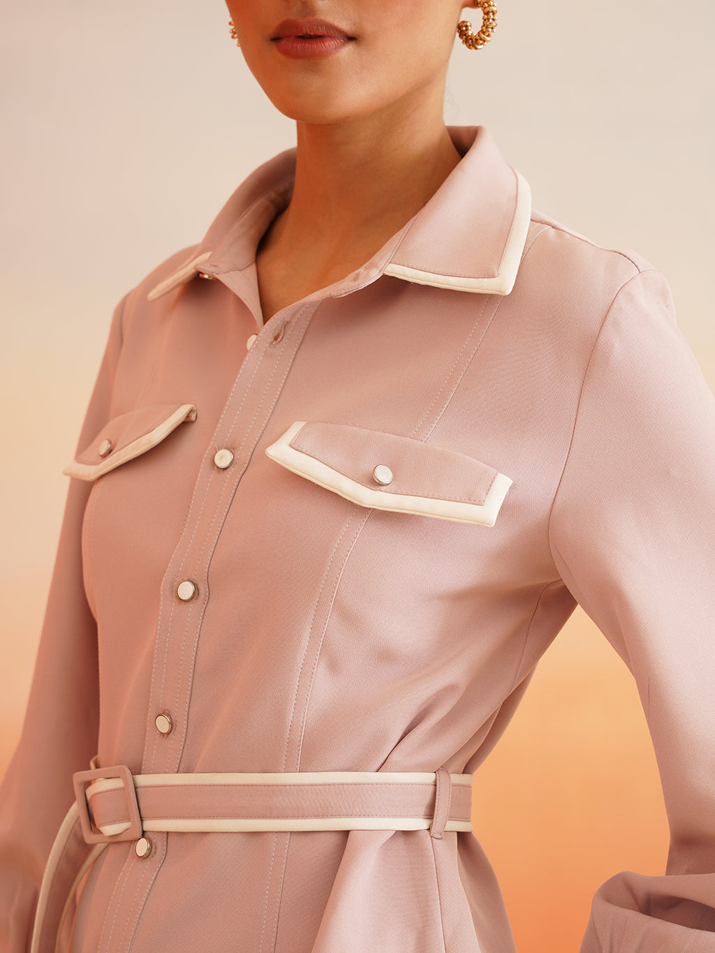 Cuffed Sleeves Full-Length High Rise Bottom Onion Pink Co-ords Beatnik India