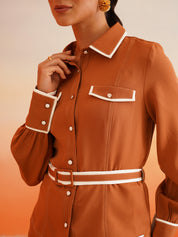 Cuffed Sleeves High Rise Bottom Sandy Brown Co-ords Beatnik India