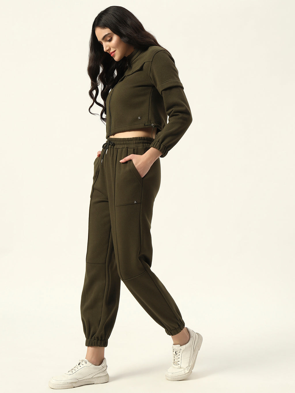 Olive Green Two Piece Women Coord Set