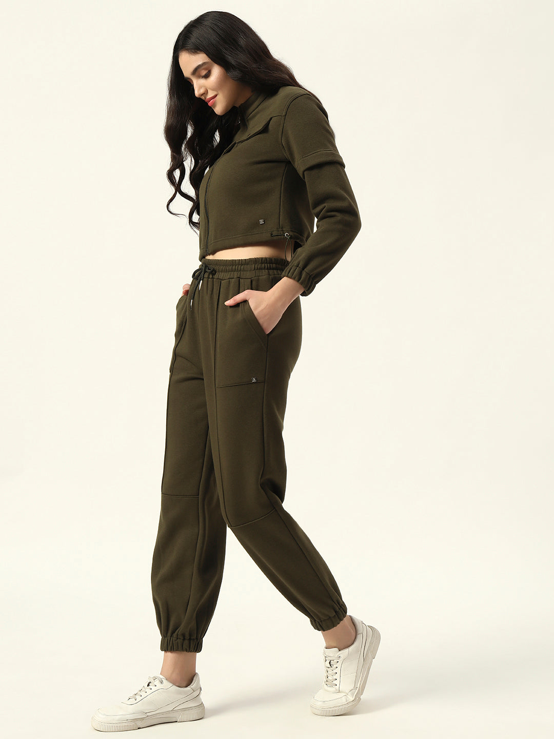Olive Green Two Piece Women Coord Set