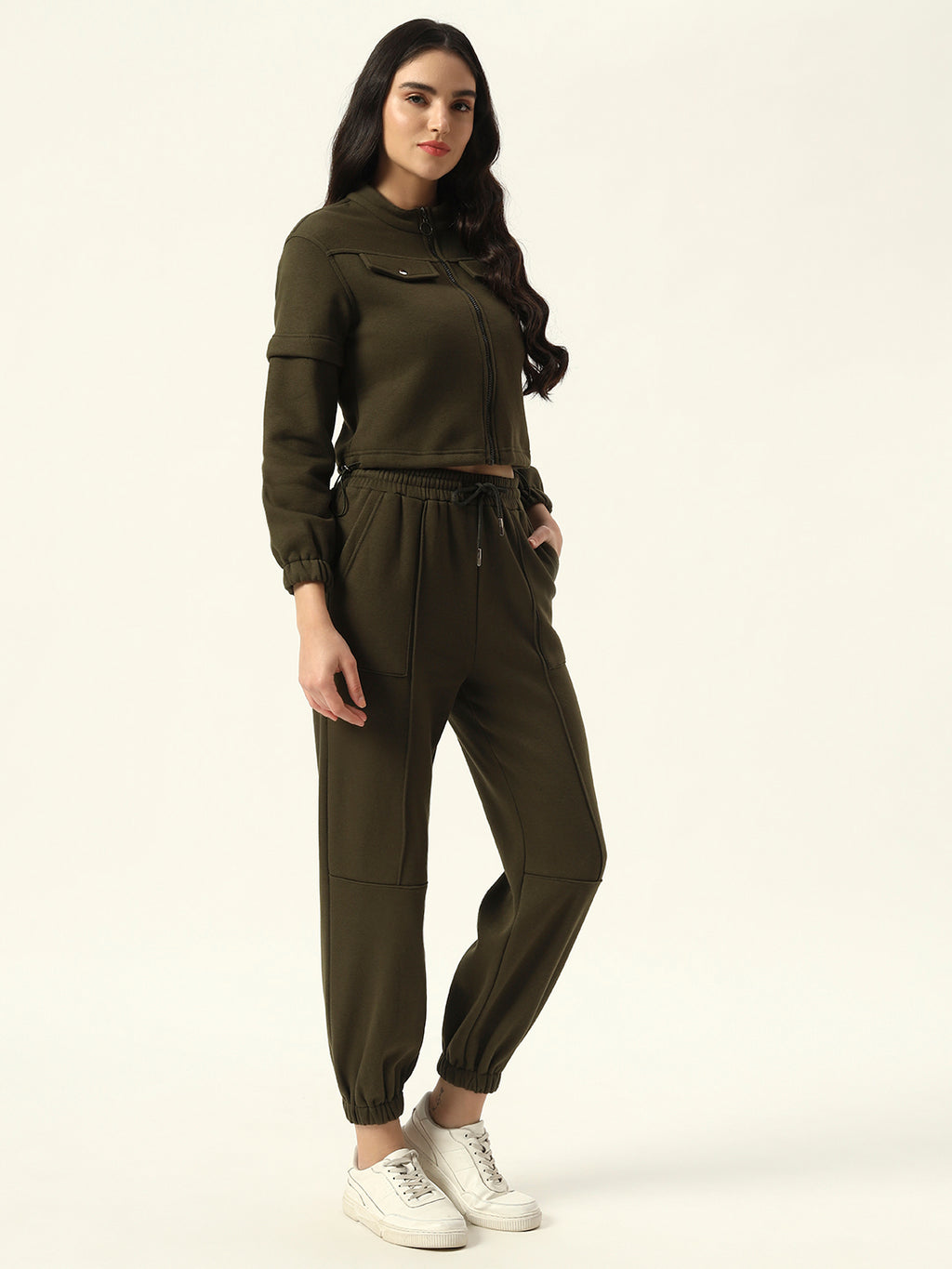 Olive Green Two Piece Women Coord Set