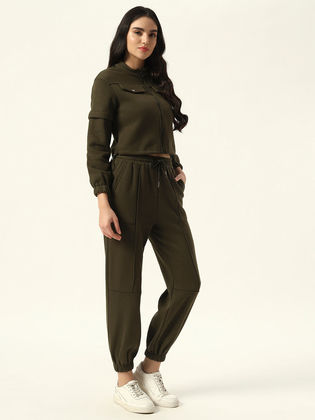 Olive Green Two Piece Women Coord Set